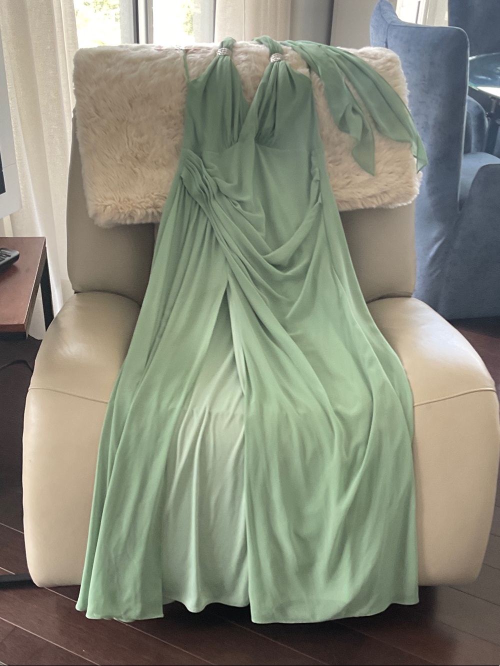 Halter Maxi Dress in Sage Green with Tie Shoulder Detail